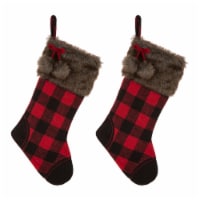 Glitzhome Two Pack 21 Inch Length Fur Black/Red Buffalo Plaid Stocking