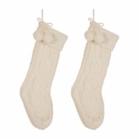 Glitzhome 24 Inch Length Knitted Polyester Christmas Stocking with Pom Pom Ball-White