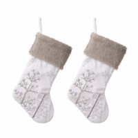 Glitzhome Two Pack 21 Inch Length White Fleece with Christmas Tree and Snowflake Stocking