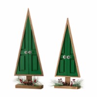 Glitzhome Set of Two Wooden Christmas Tree Decor with Floral