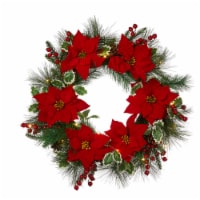 Glitzhome 24 Inch Diameter Poinsettia Pinecone Wreath With Lights