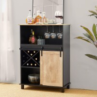 Glitzhome 44 Inch Height Black And Light Two-Color High Wine Cabinet