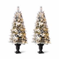Glitzhome Set of Two 5 Feet Pre-Lit Pine Faux Christmas Porch Tree with 150 Warm White Lights