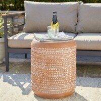 Glitzhome 18.5 Inch H Faux Terracotta Garden Stool Handcraft Antique End Table