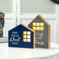 Glitzhome Set of 2 Lighted Father's Day Wooden Table Block Sign