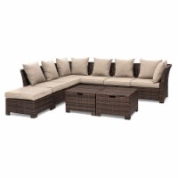Glitzhome 9-Piece Patio Furniture Set All-Weather Brown Wicker Sectional Sofa and Table