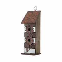 Glitzhome 14.45 H Hanging Two-Tiered Bird House Distressed Texture Solid Wood, Brown & White