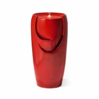 Glitzhome 29.25 Inch Oversized Red Ceramic Pot Fountain with Pump and LED Light