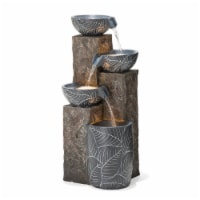 Glitzhome Four-Tier Outdoor Resin Fountain 32.75 Inch Leaf Textured with Pump and Light
