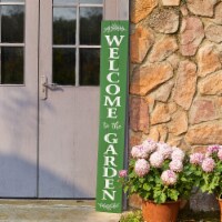 Glitzhome 60 Inch H Oversized Porch Sign Wooden Green Inch WELCOME to the GARDEN Inch