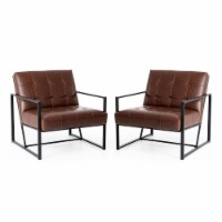 Glitzhome Set of Two Modern Coffee Leatherette Accent Armchair with Black Metal Frame