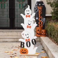 Glitzhome 37.5 Inch Tall Halloween Wooden Stacked Ghost Porch Decor