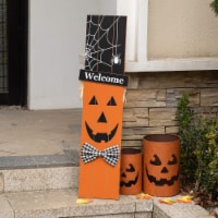 Glitzhome 36 Inch Tall Double Sided Wooden Scarecrow Pumpkin Porch Decor Halloween and Fall
