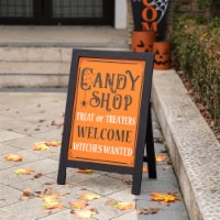 Glitzhome 24 Inch Halloween Wooden Candy Shop Standing Easel Sign or Hanging Decor