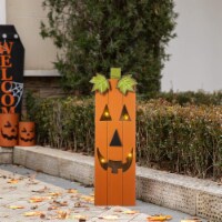 Glitzhome 30 Inch Tall Lighted Halloween Wooden Pumpkin Porch Decor