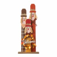Glitzhome Fall Wooden Scarecrow Lighted Family Porch Decor with Wreath