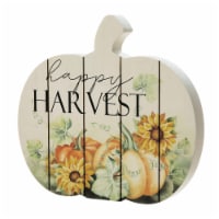 Glitzhome 9.75 Inch Hand-Painted Wooden Pumpkin Table Sign - Happy Harvest Decoration