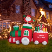 Glitzhome 8 Feet Lighted Inflatable Santa On Pick-Up Train Decor