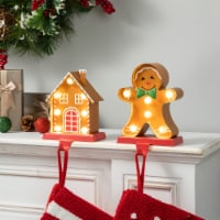 Glitzhome Set of Two Marquee Gingerbread House & Gingerbread Man Christmas Stocking Holder