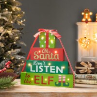 Glitzhome 12 Inch Tall Lighted Wooden Christmas Gi Feet Block Table Decor