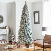 Glitzhome 9 Feet Pre-Lit Flocked Pencil Pine Faux Christmas Tree with 500 Warm White Lights