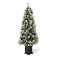 Glitzhome Two Pack 5 Feet Pine Faux Christmas Porch Tree with 150 Warm White Lights