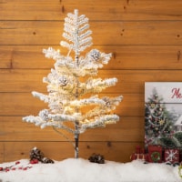 Glitzhome 2 Feet Upward Wrapped Flocked Pine Christmas Table Tree, 20 Warm White Lights