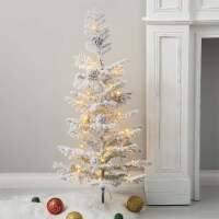 Glitzhome 3 Feet Upward Wrapped Flocked Pine Christmas Table Tree with 35 Warm White Lights