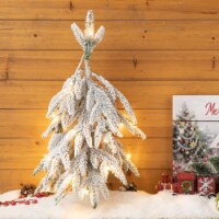 Glitzhome 2 Feet Downward Wrapped Flocked Pine Christmas Table Tree, 20 Warm White Lights