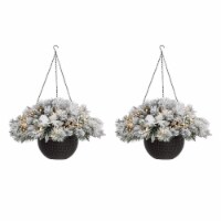 Glitzhome 24 Inch Diameter Flocked Christmas Pine Poinsettia Hanging Basket with 50 Lights