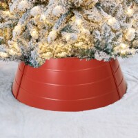 Glitzhome 22 Inch Diameter Christmas Painted Red Metal Tree Collar