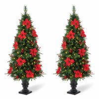 Glitzhome Two Pack 5 Feet Pine Faux Christmas Porch Tree with 150 Warm White Lights