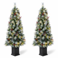Glitzhome Two Pack 5 Feet Pine Faux Christmas Porch Tree with 150 Warm White Lights