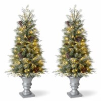 Glitzhome Two Pack 4 Feet Pine Christmas Porch Tree with 130 Warm White Lights and Pinecones