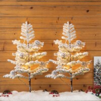 Glitzhome Two Pack 2 Feet Upward Wrapped Flocked Pine Christmas Table Tree with 20 Lights