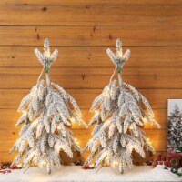 Glitzhome Two Pack 2 Feet Downward Wrapped Flocked Pine Christmas Table Tree, 20 Lights