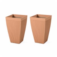 Glitzhome Set of Two Oversized Tapered Tall Fluted Pot Planter Eco-Friendly PE