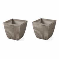 Glitzhome Set of Two Large Square Fluted Pot Planter Eco-Friendly PE Faux Ceramic - 16 Inch