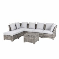 Glitzhome 7-Piece Patio Furniture Set All-Weather Gray Wicker Sectional Sofa and Table