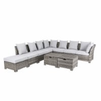 Glitzhome 10-Piece Patio Furniture Set All-Weather Gray Wicker Sectional Sofa and Table