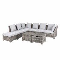 Glitzhome 9-Piece Patio Furniture Set All-Weather Gray Wicker Sectional Sofa and Table