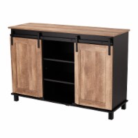 Glitzhome Modern Industrial Bar Unit with Glass Doors Wine Sideboard, Black Bar Cabinet