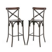 Glitzhome Set of Two Rustic Steel Barstools with Elm Wood Seat - 43 Inch Tall