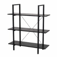 Glitzhome Metal/Wood 3-Tier Bookcases & Shelves - Black Oak Melamine