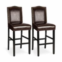 Glitzhome Set of Four Bonded Leather High-back Counter Height Stools with Studded Decor