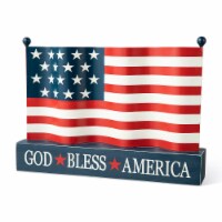 Glitzhome 14 L Metal Patriotic/Americana flag with Wooden Base Table Decor