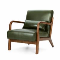 Glitzhome Mid Century Solid Wood Frame Accent Chair Modern Leather Lazy Chair