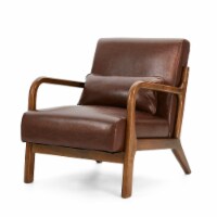 Glitzhome Mid Century Solid Wood Frame Accent Chair Modern Leather Lazy Chair