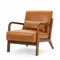 Glitzhome Mid Century Solid Wood Frame Accent Chair Modern Leather Lazy Chair