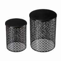 Glitzhome Set of Two Multi-functional Metal Black Garden Stool/Planter Stand/Side Table
